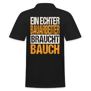 Ein Echter Bauarbeiter braucht Bauch - Männer Poloshirt - Schwarz - Hinten - Kai (181cm)