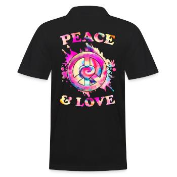 Frieden Liebe Hippie - Männer Poloshirt - Schwarz - Hinten - Kai (181cm)
