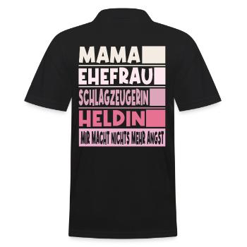 Schlagzeugerin Mama Ehefrau Heldin - Männer Poloshirt - Schwarz - Hinten - Kai (181cm)