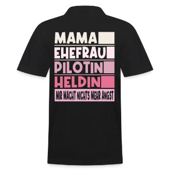 Pilotin Mama Ehefrau Heldin - Männer Poloshirt - Schwarz - Hinten - Kai (181cm)