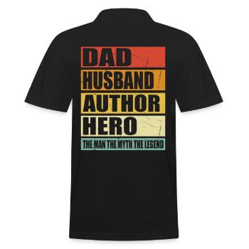 Father Husband Author Hero - Men's Polo Shirt - black - Back - Kai (181cm)