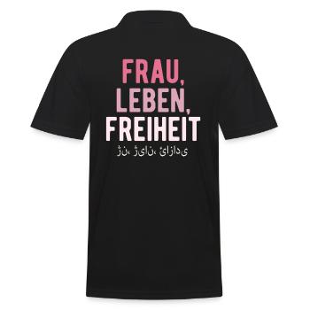 Frau, Leben, Freiheit - Männer Poloshirt - Schwarz - Hinten - Kai (181cm)