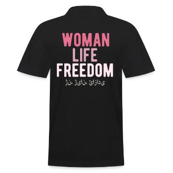 Woman Life Freedom - Männer Poloshirt - Schwarz - Hinten - Kai (181cm)