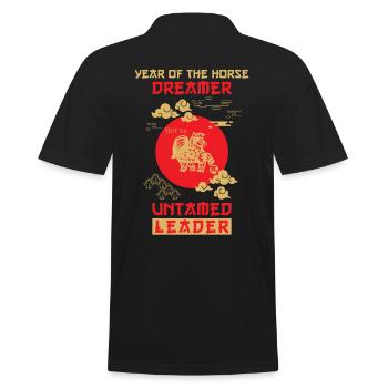 Pferd Chinesisches Tierkreiszeichen - Männer Poloshirt - Schwarz - Hinten - Kai (181cm)