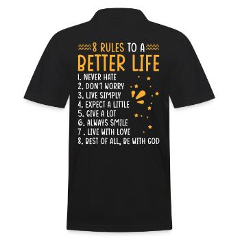 Leben Motto 8 Regeln Für Ein Besseres Leben - Männer Poloshirt - Schwarz - Hinten - Kai (181cm)