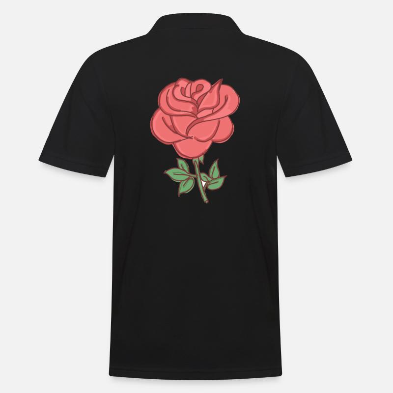 Rose Rote Rose Handgezeichnet - Männer Poloshirt - Schwarz