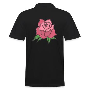 Rose Rote Rose Handgezeichnet - Männer Poloshirt - Schwarz - Hinten - Kai (181cm)