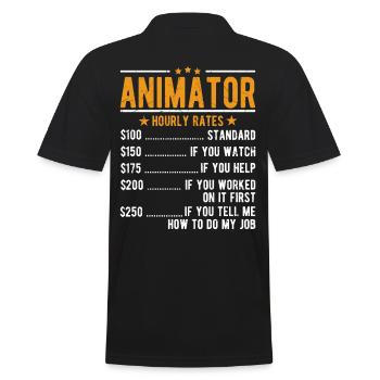 Animator Stundenlohn - Männer Poloshirt - Schwarz - Hinten - Kai (181cm)
