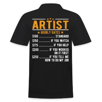 Artists Hourly Wage - Men's Polo Shirt - black - Back - Kai (181cm)