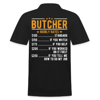 Metzger Stundenlohn - Männer Poloshirt - Schwarz - Hinten - Kai (181cm)