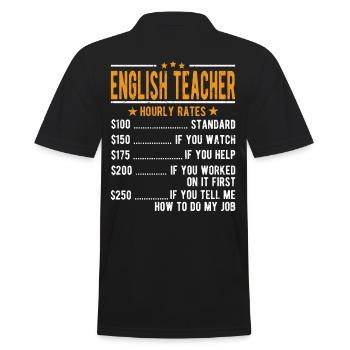 Englischlehrer Stundenlohn - Männer Poloshirt - Schwarz - Hinten - Kai (181cm)