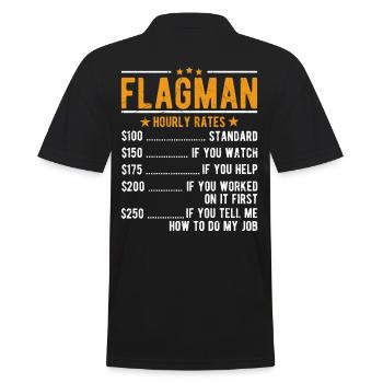 Flagman Hourly Wage - Men's Polo Shirt - black - Back - Kai (181cm)