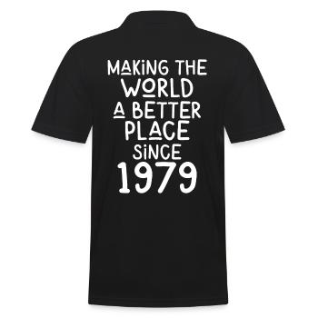 Making the World a better place since 1979 - Männer Poloshirt - Schwarz - Hinten - Kai (181cm)