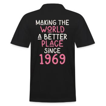 Making the World a better place since 1969 - Männer Poloshirt - Schwarz - Hinten - Kai (181cm)