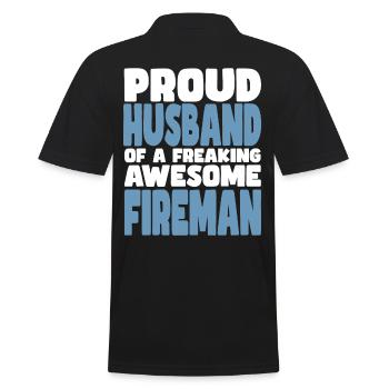 Proud wife of a damn good firefighter - Men's Polo Shirt - black - Back - Kai (181cm)