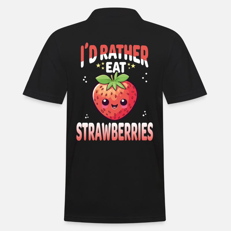 Erdbeeren Kawaii - Männer Poloshirt - Schwarz
