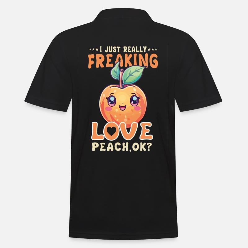Pfirsich Kawaii - Männer Poloshirt - Schwarz