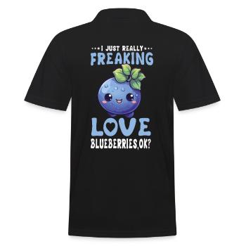Blaubeere Kawaii - Männer Poloshirt - Schwarz - Hinten - Kai (181cm)