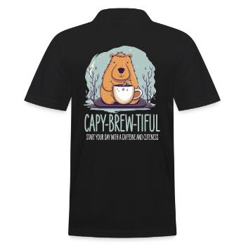Capybara Kaffee Design - Männer Poloshirt - Schwarz - Hinten - Kai (181cm)