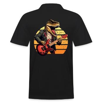 T-rex Spielt Gitarrengitarrist Dino - Männer Poloshirt - Schwarz - Hinten - Kai (181cm)
