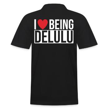 Delulu Spruch I love Being Delulu - Männer Poloshirt - Schwarz - Hinten - Kai (181cm)