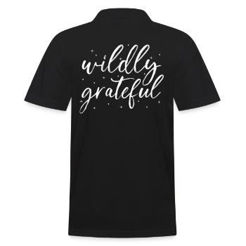 Achtsamkeit Spruch Unendlich dankbar - Männer Poloshirt - Schwarz - Hinten - Kai (181cm)
