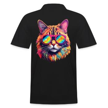 Katze Hippie 60s 70s - Männer Poloshirt - Schwarz - Hinten - Kai (181cm)