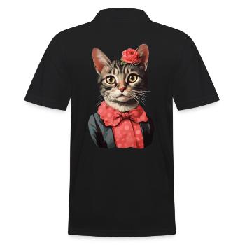 Katze 50er Jahre Design - Männer Poloshirt - Schwarz - Hinten - Kai (181cm)