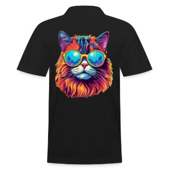 Katze Hippie 60s 70s - Männer Poloshirt - Schwarz - Hinten - Kai (181cm)