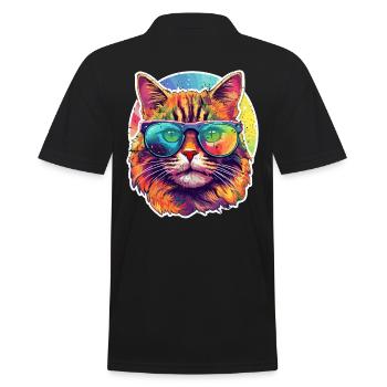 Katze Hippie 60s 70s - Männer Poloshirt - Schwarz - Hinten - Kai (181cm)