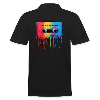 Kassetten-Tropfen - Männer Poloshirt - Schwarz - Hinten - Kai (181cm)