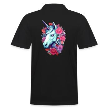 Unicorn Floral Aesthetics - Men's Polo Shirt - black - Back - Kai (181cm)