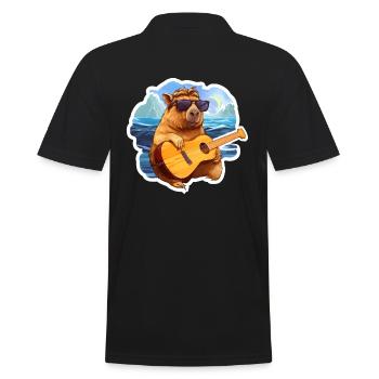 Capybara Gitarre Spielend - Männer Poloshirt - Schwarz - Hinten - Kai (181cm)