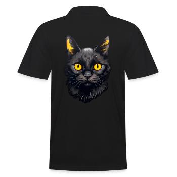 Schwarzes Katzen Gesicht - Männer Poloshirt - Schwarz - Hinten - Kai (181cm)