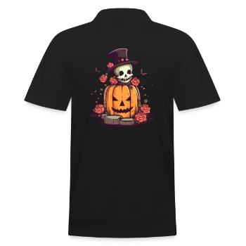 Crâne d’Halloween à la citrouille - Polo Homme - noir - Dos - Kai (181cm)