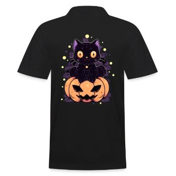 Katze Manga Halloween - Männer Poloshirt - Schwarz - Hinten - Kai (181cm)
