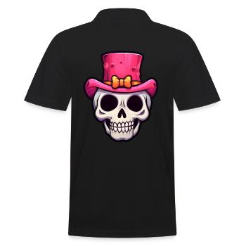 Cute Skull Pink Hat Halloween - Men's Polo Shirt - black - Back - Kai (181cm)