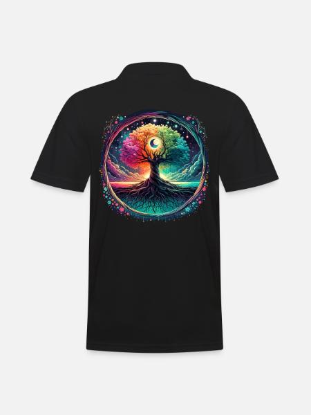 Månen faser Spirituelt æstetisk mystisk træ - Herre poloshirt - sort