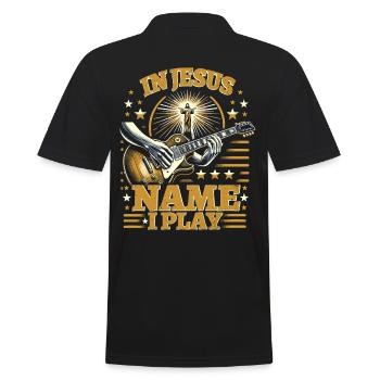 In Jesu Namen spiele ich Gitarre Christlicher Gitarrist - Männer Poloshirt - Schwarz - Hinten - Kai (181cm)