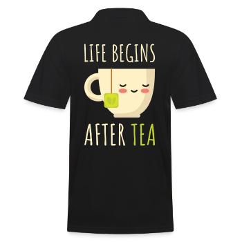 Das Leben beginnt nach dem Tee Niedlicher Teeliebhaber Kawaii-Tee - Männer Poloshirt - Schwarz - Hinten - Kai (181cm)