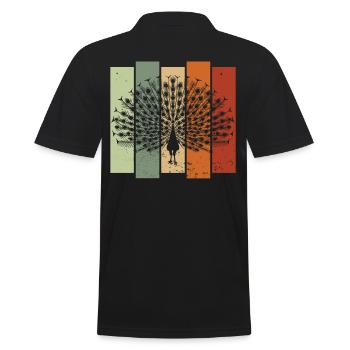 Peacock Retro Birdwatching Bird Watcher - Men's Polo Shirt - black - Back - Kai (181cm)