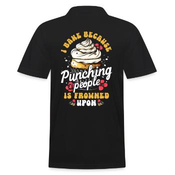 Ich backe, weil es verpönt ist, Leute zu schlagen - Männer Poloshirt - Schwarz - Hinten - Kai (181cm)