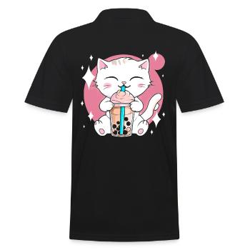 Kawaii Bubble Tea Katze Boba Milch - Männer Poloshirt - Schwarz - Hinten - Kai (181cm)