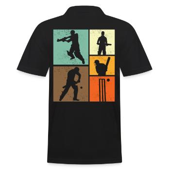 Vintage Cricket Player Design In Retro Style For - Men's Polo Shirt - black - Back - Kai (181cm)