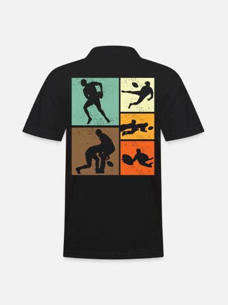 Retro-Vintage-Rugby-Spieler-Design - Männer Poloshirt - Schwarz