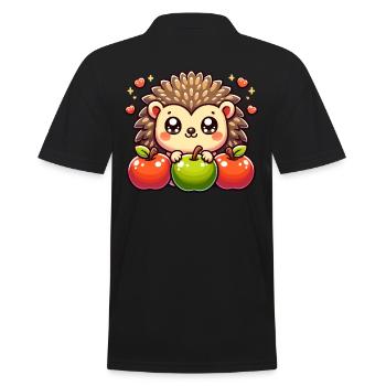 Igel mit Äpfeln Einzigartiges Naturdesign - Männer Poloshirt - Schwarz - Hinten - Kai (181cm)