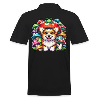 Cottagecore Corgi and Frog Fantasy Forest - Men's Polo Shirt - black - Back - Kai (181cm)