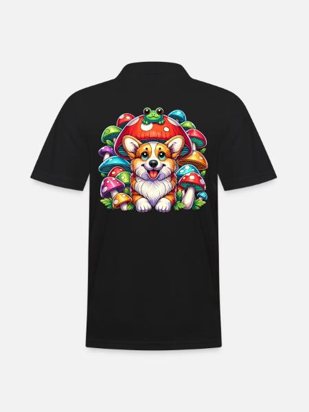Cottagecore Corgi und Frosch Fantasy Forest - Männer Poloshirt - Schwarz