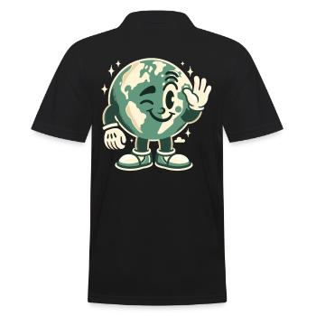 Earth Maskottchen 50er Jahre Retro-Stil - Männer Poloshirt - Schwarz - Hinten - Kai (181cm)