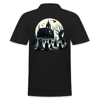Enigmatic Gothic Cemetery: Misty Moonlight - Men's Polo Shirt - black - Back - Kai (181cm)